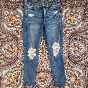 American Eagle Outfitters Women's Ripped Blue High Rise Jegging — Size 12 Reg